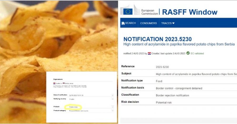 Komisioni Evropian paralajmëron: Substanca kancerogjene në patatinat e prodhuara në Serbi.